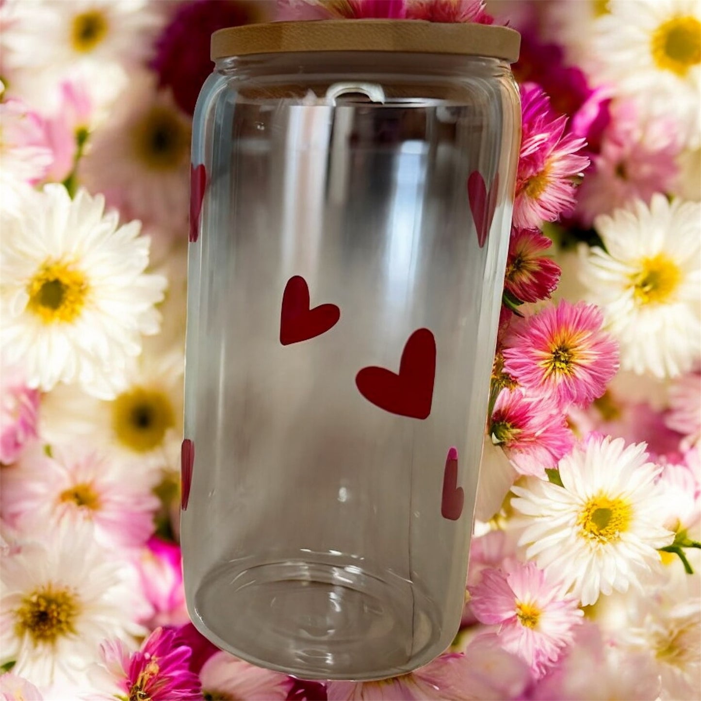 Glas mit Bambusdeckel - Herzen