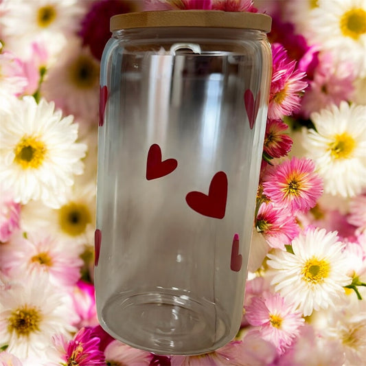 Glas mit Bambusdeckel - Herzen